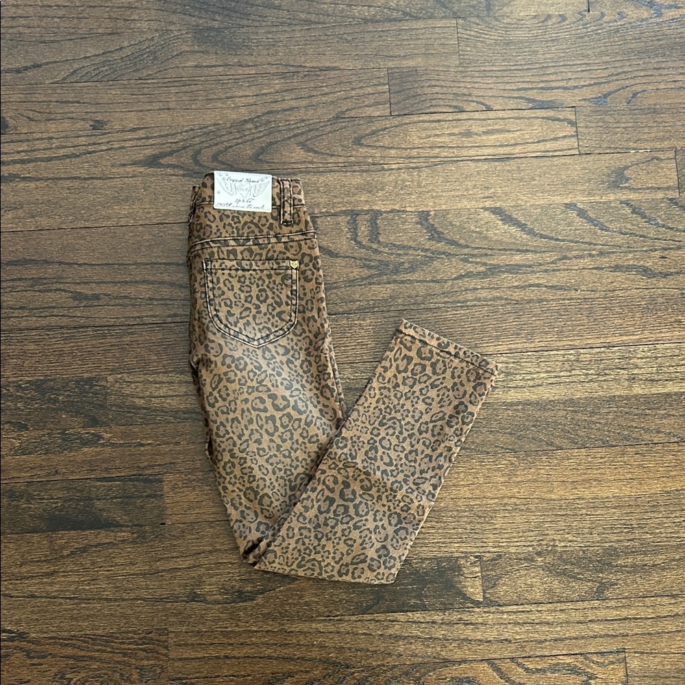 3Pommes Girls Brown Leopard Print Skinny Jeans Size 8